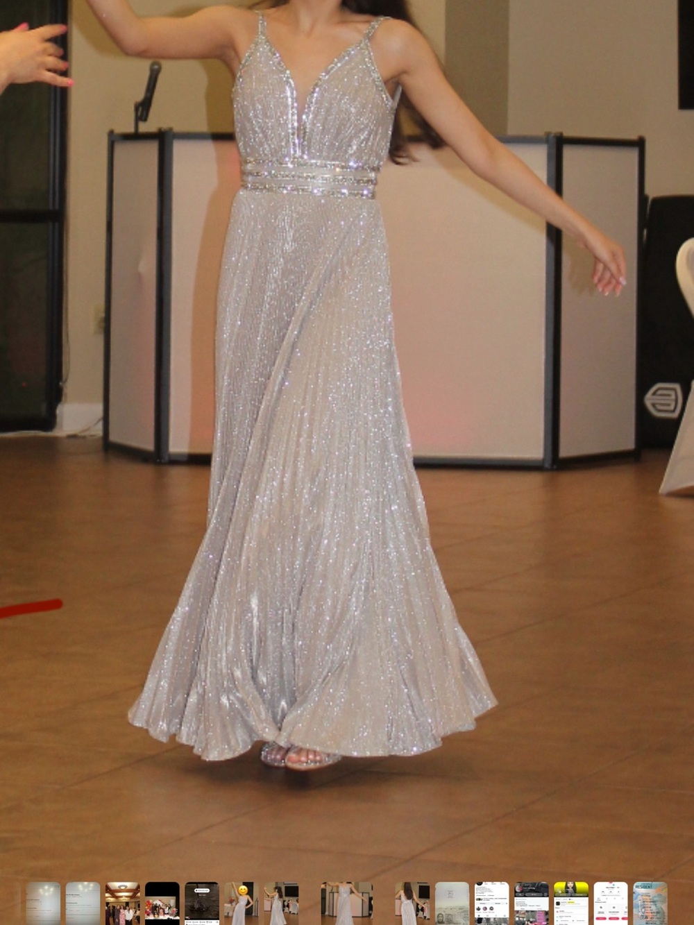 Silver Sparkle V-Neck Evening Gown